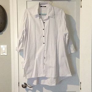 Giocam XL Buttondown Tunic in white 100% cotton 3/4 sleeves